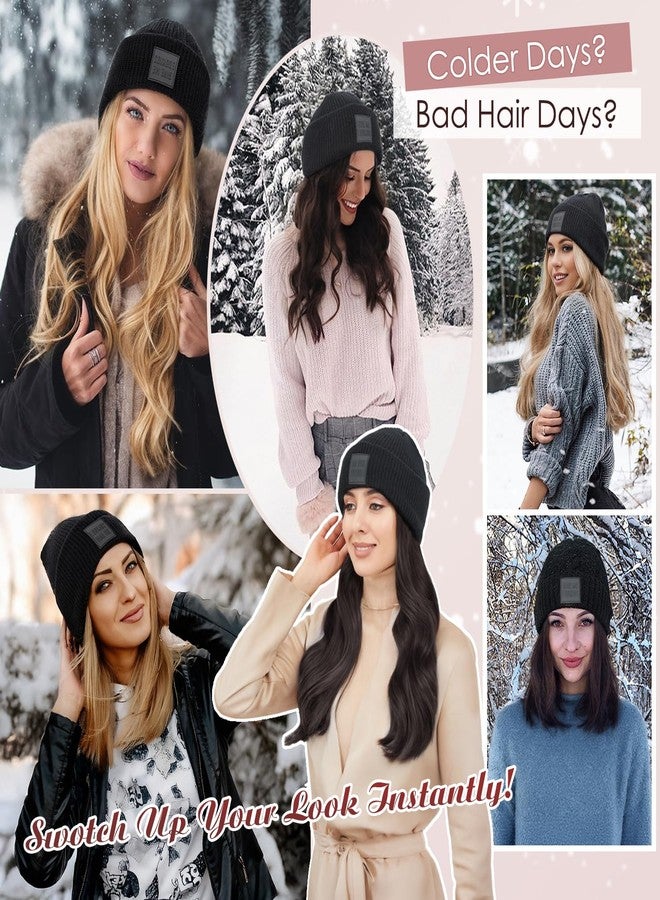 S-noilite Beanie Wig Hat with Hair Attached for Women Knitted Beanie Wig Winter Warm Hat Hair Extentions with 11" Straight Hair Synthetic Hairpiece for Women Girls(18",#4P27 Brown Highlighted) - Image 2